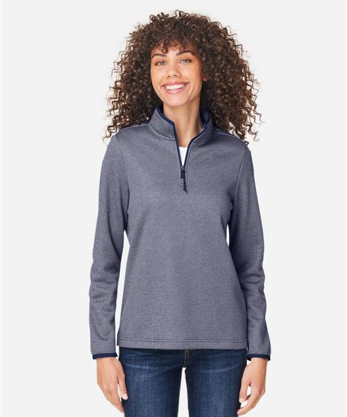CORE365 CE73W - Women's Venture Heathered Stripe Quarter-Zip Pullover