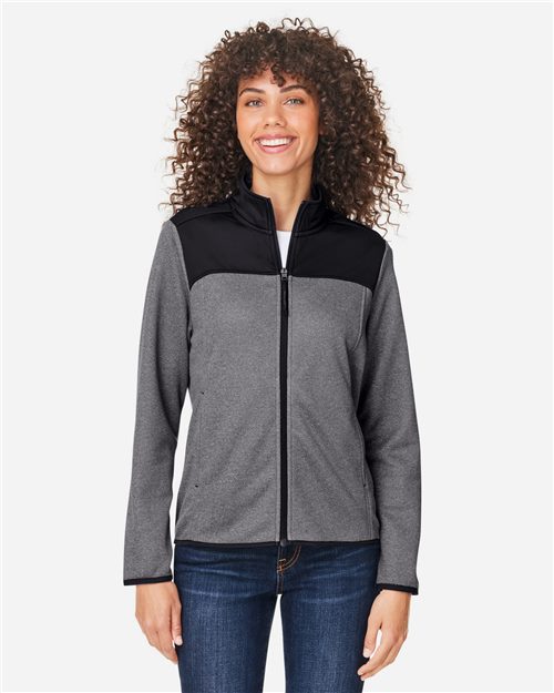 13515_fm CORE365 CE74W - Women's Venture Heathered Stripe Hybrid Jacket - Image 1