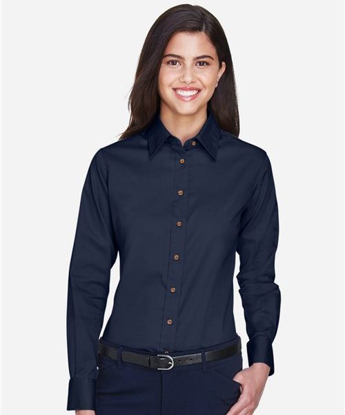 Harriton M500W - Women's Easy Blend™ Long Sleeve Twill Dress Shirt with Stain-Release