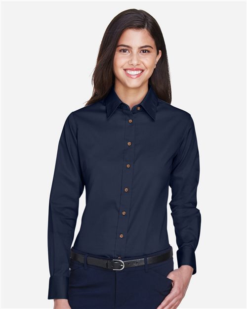 13841_fm Harriton M500W - Women's Easy Blend™ Long Sleeve Twill Dress Shirt with Stain-Release - Image 1