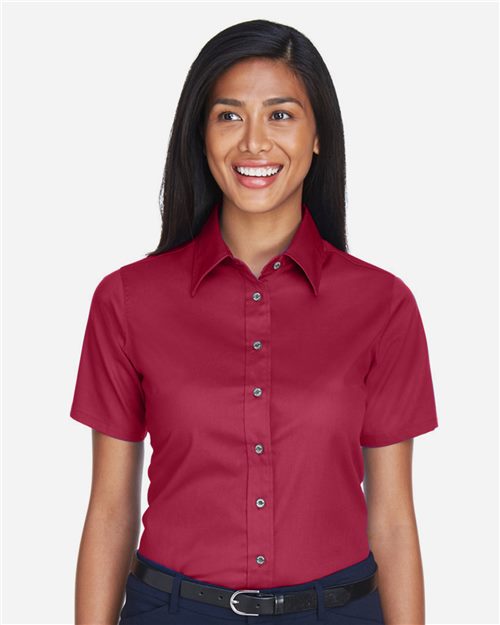 13895_fm Harriton M500SW - Women's Easy Blend™ Short Sleeve Twill Dress Shirt with Stain-Release - Image 1