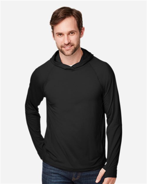 14108_fm North End NE105 - Unisex JAQ Stretch Performance Hooded Long Sleeve T-Shirt - Image 1