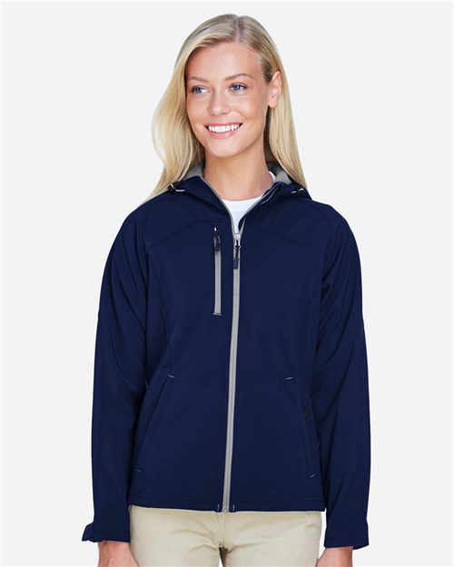 14137_fm North End 78166 - Women's Prospect Two-Layer Fleece Bonded Soft Shell Hooded Jacket - Image 1