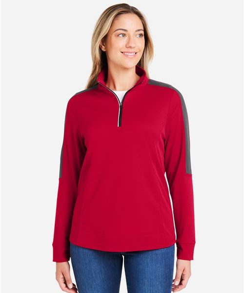 CORE365 CE404W - Women's Market Snag Protect Mesh Colorblock Quarter-Zip Pullover