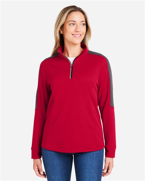 14490_fm CORE365 CE404W - Women's Market Snag Protect Mesh Colorblock Quarter-Zip Pullover - Image 1